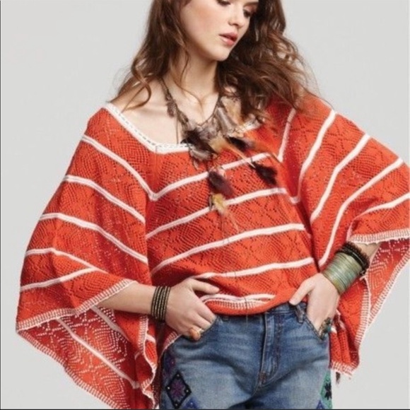 Free People Sweaters - Free People La Bonita Cape Poncho Knit Stripe M